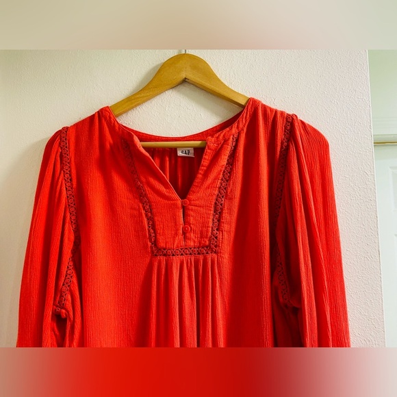 GAP Vibrant Red Peasant Blouse Top Size Medium - Picture 5 of 7